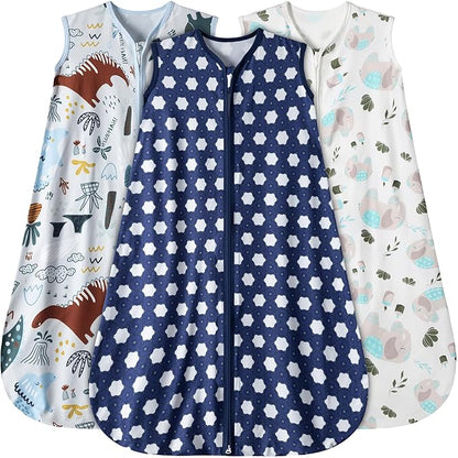 Baby Sleep Sack 6-12 Months 3 Pack Baby Wearable Blanket 100% Rayon Cotton 2-Way Zipper Toddler Sleeping Sack .Comfy Soft Lightweight TOG 0.3 (Elephant&Dinosaur&Hexagon,)