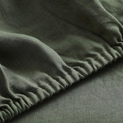 YnM French Linen Sheet Set - 3-Piece Set Includes Flat Sheet, Fitted Sheet, and 1 Pillowcases – Twin, Army Green