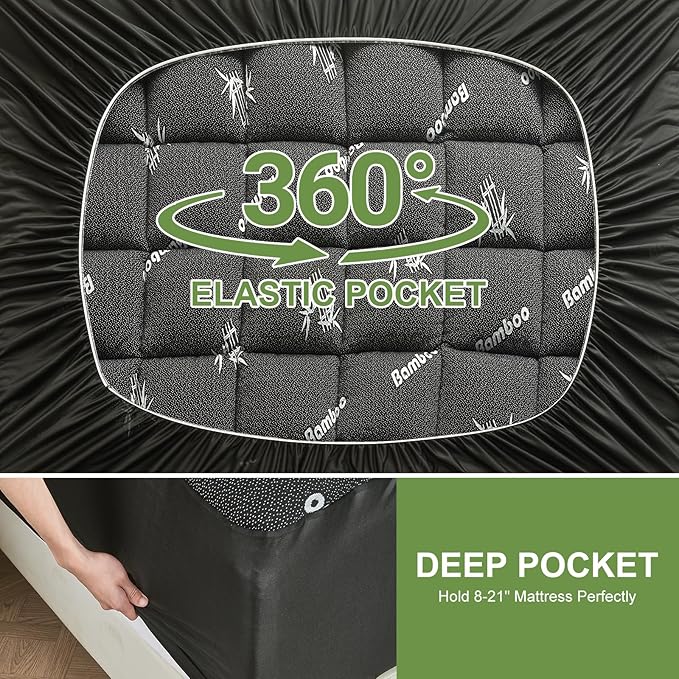 California King Size Mattress Topper Viscose Derived from Bamboo, Soft Thick Pillow Top Mattress Pad for Back Pain, Cooling Mattress Protector with 8-21 Inch Deep Pocket, Dark Grey