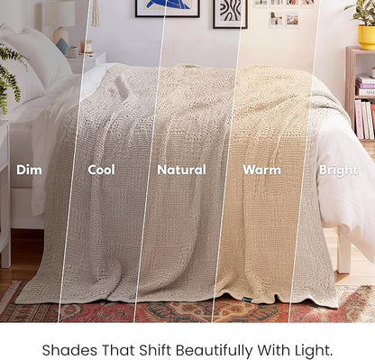 Joiedomi Cooling Waffle Blanket - Turkish Cotton King Size Soft Beige Blanket, Summer Breathable of Rayon Derived from Bamboo for Hot Sleepers, Luxuries Throw for Bed, Couch and Sofa, 108x90 Inches