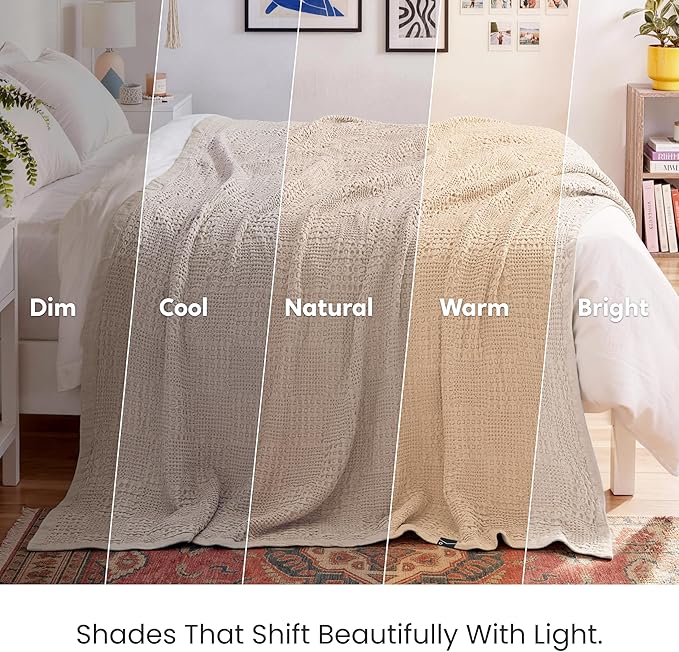 Joiedomi Cooling Waffle Blanket - Turkish Cotton Twin XL Size Soft Beige Blanket, Summer Breathable of Rayon Derived from Bamboo for Hot Sleepers, Luxuries Throw for Bed, Couch and Sofa, 66x90 Inches
