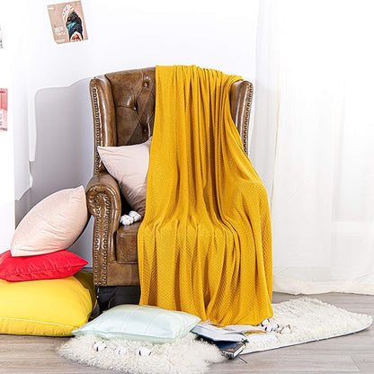 NTBAY Cable Knit Cooling Throw Blanket, Soft and Breathable Throw Blanket 51x67 Inches Made from Rayon Derived from Bamboo for Couch, Sofa, Nap, Ginger Yellow