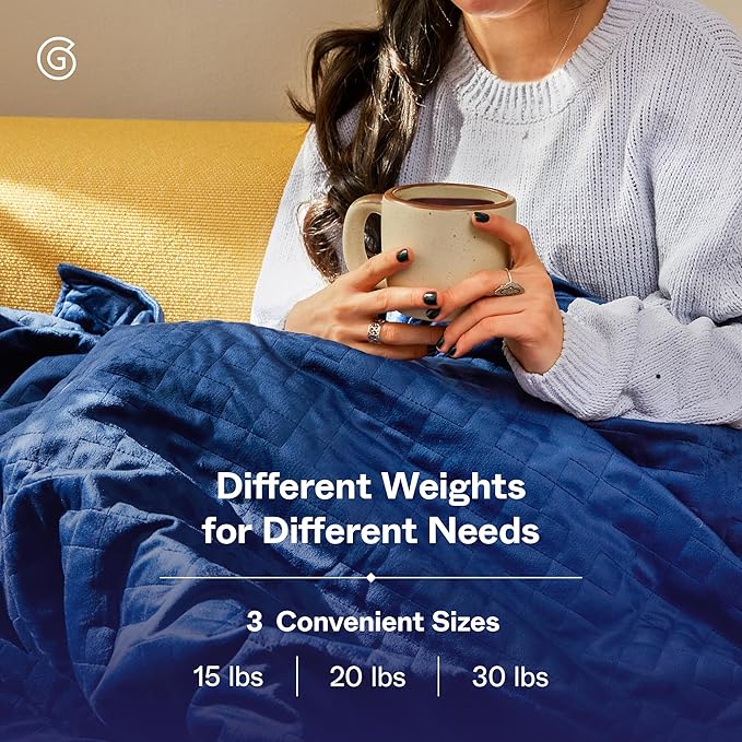 Gravity Weighted Blankets for Adults, 15lbs Navy (48" x 72", Twin/Single) - Heavy Comfort Cotton Blanket with Glass Beads - Utra-Soft Premium Breathable Microfiber Duvet Cover - Machine Washable