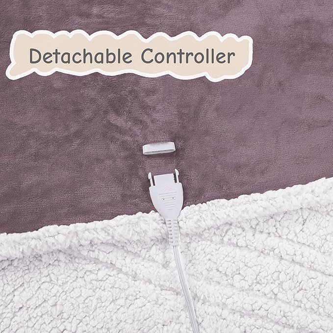 Electric Heated Blanket Throw Size 50"x60", Soft Flannel with Overheat Protection, 9 Adjustable Heat Settings & 10-Hour Auto-Off Timer, Fast Heating for Winter Comfort, Purple