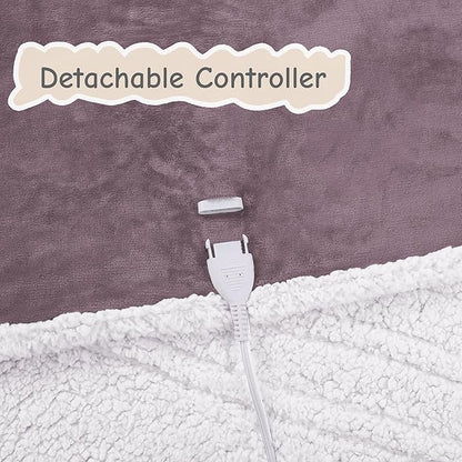 Electric Heated Blanket Queen Size 84"x90", Soft Flannel with Dual Controllers & Overheat Protection, 9 Adjustable Heat Settings & 10-Hour Auto-Off Timer, Fast Heating for Winter Comfort, Purple