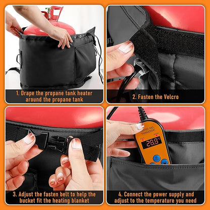 1 Pack Propane Tank Heater Blanket Gas LP Cylinder Tank Heater with Thermostat Controller Adjustment 41-122 °F and Timer Function, Propane Buckets Warmer Blanket Fit for 5-40LB Tanks (Black)