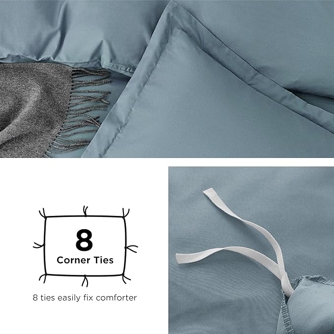 Bedsure Duvet Cover Oversized Queen Size - Soft Double Brushed Bedding Set for Kids & Adults, Zipper Closure, 3 Pieces, Includes 1 Duvet Cover (98"x98") & 2 Pillow Shams, NO Comforter, Mineral Blue