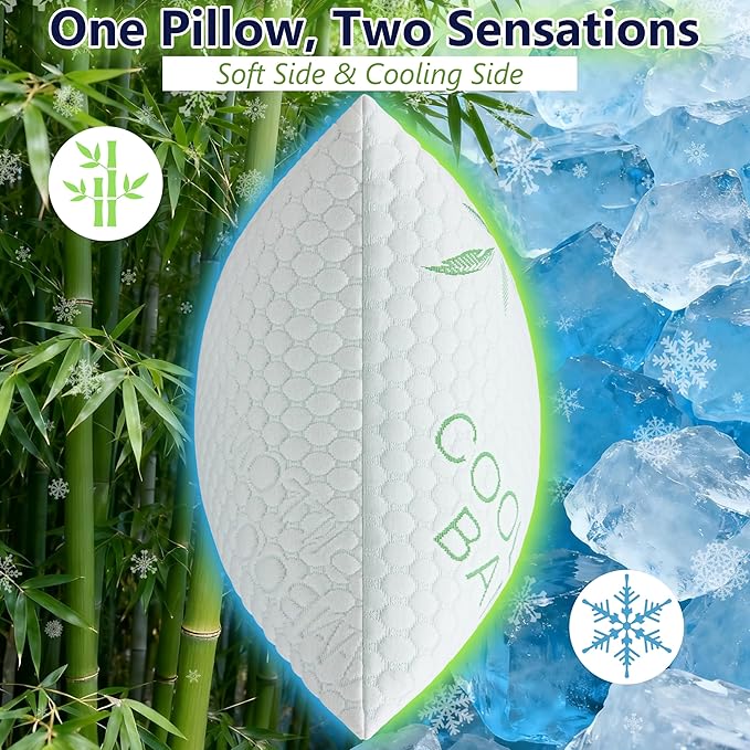 Cooling Pillows, Shredded Memory Foam Pillows Queen Size Set of 2 Adjustable Firm Bamboo Bed Pillows for Hot, Side, Back and Stomach Sleepers