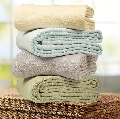 Threadmill Luxury Cotton Blankets for King Size Bed | All-Season Cozy 100% Cotton King Size Blanket | Herringbone Soft Fall Thermal Blanket fits California King Size Bed | Light Grey