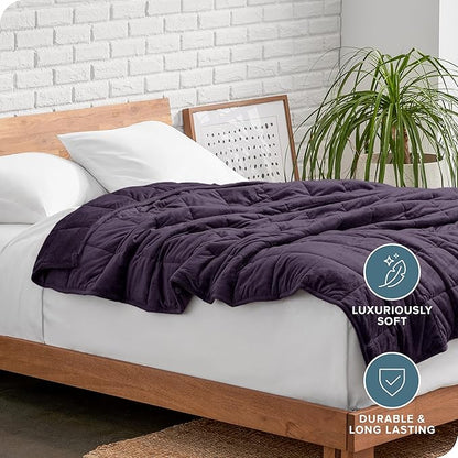 Bare Home Weighted Blanket Twin or Full Size 7lb (40" x 60") - Minky Fleece - Premium Heavy Blanket Nontoxic Glass Beads (Eggplant, 40"x60")