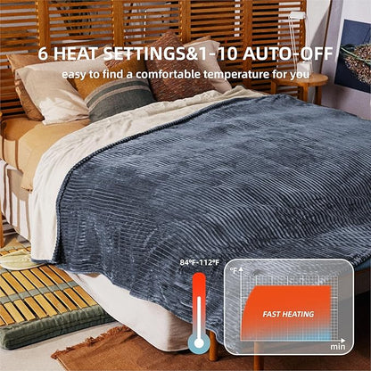 Heated Blanket Twin Size 62"x84",ETL Certification-10 Heating Levels Electric Blanket&1-10 Hour Auto Off,Machine Washable Heating Blanket (Dark Blue)