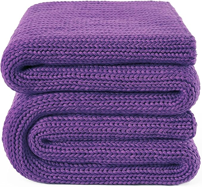 Guohaoi Knitted Weighted Blanket for Adults (Purple 50"x75" 15lbs) No Beads Cooling Throw Blanket for Hot Sleepers, Home Decor Breathable Chunky Knit Heavy Blanket Use on Full Size Bed