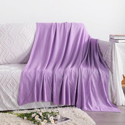 NTBAY Cable Knit Cooling Throw Blanket, Soft and Breathable Throw Blanket 51x67 Inches Made from Rayon Derived from Bamboo for Couch, Sofa, Nap, Light Purple