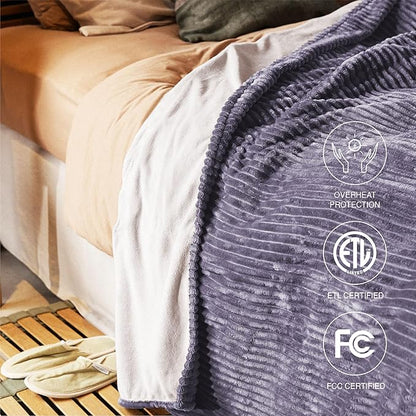 Heated Blanket King Size 100"x90",ETL Certification-10 Heating Levels Electric Blanket&1-10 Hour Auto Off,Heating Blanket with Dual Controller (Purple)