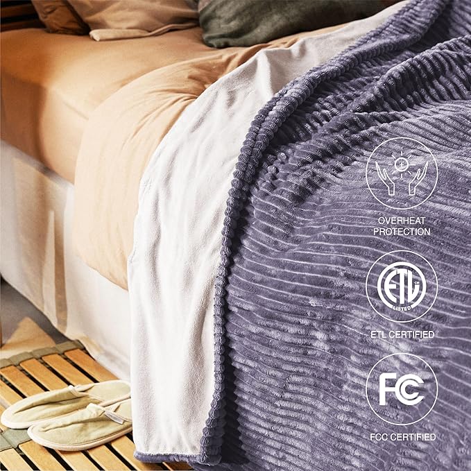 Heated Blanket Queen Size 84"x90",ETL Certification-10 Heating Levels Electric Blanket&1-10 Hour Auto Off,Heating Blanket with Dual Controller(Purple)