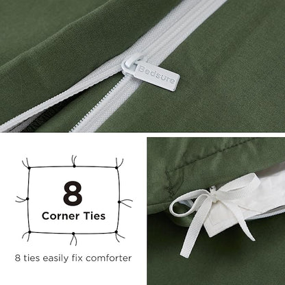 Bedsure Duvet Cover with Fitted Sheet Queen - Warm Deep Pocket, Hotel Luxury Soft Double Brushed Bedding Set with Zipper Closure, 1 Duvet Cover, 1 Fitted Sheet, 2 Pillow Shams, NO Comforter, Green