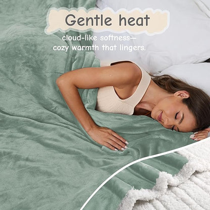 Electric Heated Blanket Full Size 72"x84", Soft Flannel with Overheat Protection, 9 Adjustable Heat Settings & 10-Hour Auto-Off Timer, Fast Heating for Winter Comfort, Light Green
