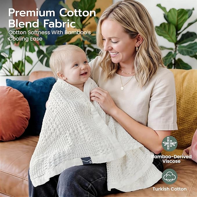 Joiedomi Waffle Baby Blanket - Soft White Baby Blanket, Breathable Turkish Cotton of Rayon Derived from Bamboo for Boys and Girls, Luxuries Throw for Bed, Couch and Sofa