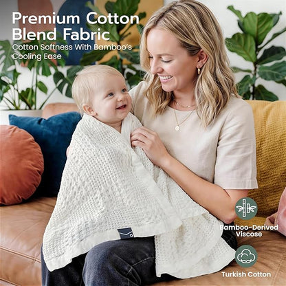 Joiedomi Waffle Baby Blanket - Soft White Baby Blanket, Breathable Turkish Cotton of Rayon Derived from Bamboo for Boys and Girls, Luxuries Throw for Bed, Couch and Sofa
