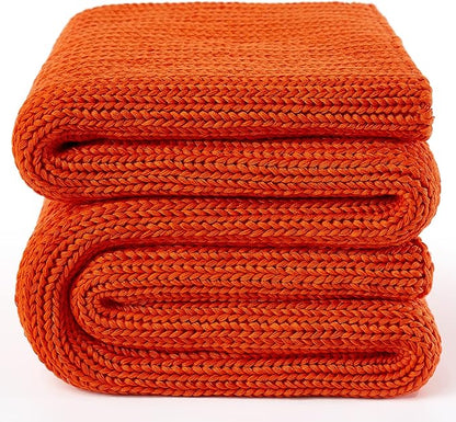 Guohaoi Knitted Weighted Blanket for Adults (Orange 50"x75" 12lbs) No Beads Cooling Throw Blanket for Hot Sleepers, Home Decor Breathable Chunky Knit Heavy Blanket Use on Full Size Bed