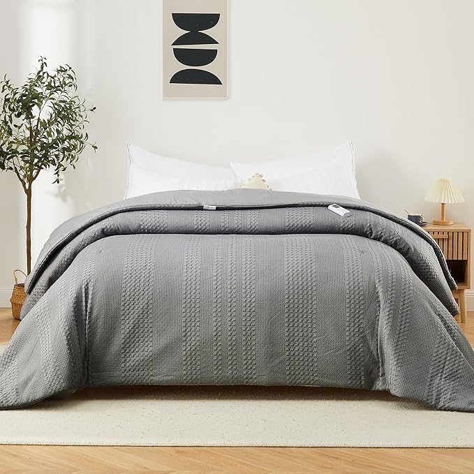 GarveeHome King Heated Comforter Electric Blanket, 104"x90" Waffle Weave Heating Blanket with Wireless LCD Controller, 6 Heat Levels & 2-10H Time Settings, UL Certified, Grey