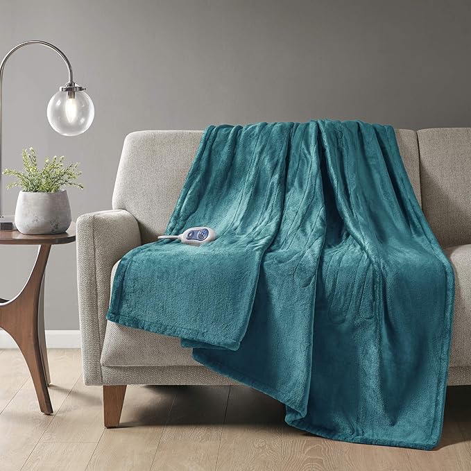 Beautyrest Heated Electric Blanket for Cold Weather, Fast Heating Heated Blanket, Auto Shut Off, Virtually Zero EMF, Multi Heat Setting, UL Certified, Teal Throw (60 inx70 in)