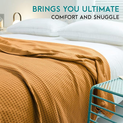 AmyHomie Cooling Waffle Blanket King Size, 100% Rayon Derived from Bamboo, Cool Summer Blanket for Hot Sleepers Soft Comfy Lightweight Blankets for All Seasons (Orange Yellow, 108×90in)