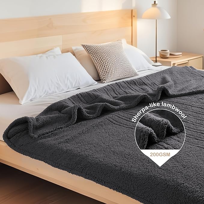 Electric Heated Blanket Queen Size 84"×90" Dual Control, 9 Heating Settings & 1-10Hs Auto Off, Overheat Protect, Double-Sided Sherpa, for Sofa & Bed, Machine Washable Dark Gray