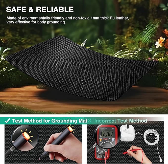 Grounding Mat for Bed, Grounded Pad for Sleep, Anti-Slip PU Leather Grounded Mat with Grounding Cord (27''×60'', Queen)