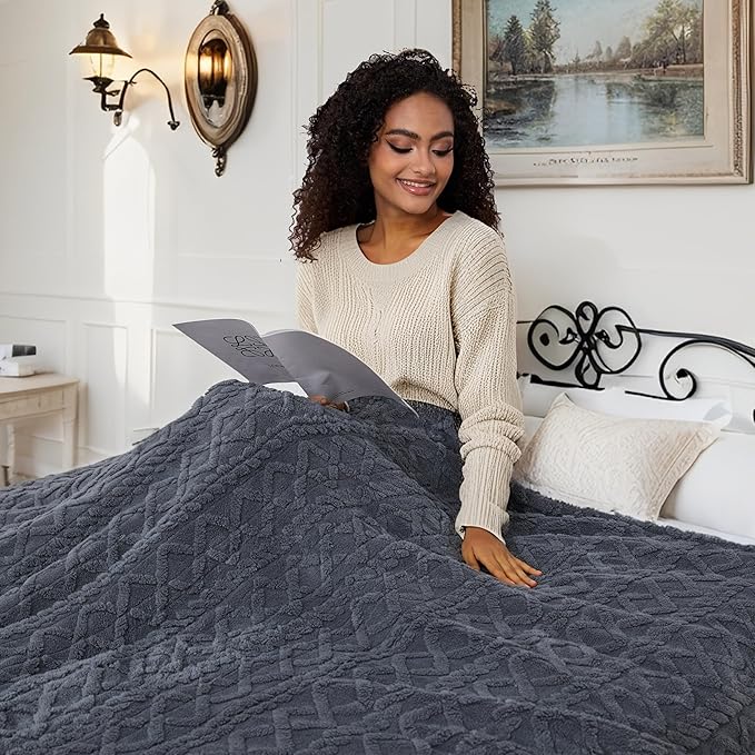 Electric Heated Blanket Full Size 72"x84", Ultra Soft Sherpa Fleece, 9 Heat Levels & 10-Hour Auto-Off, Fast Heating for Cozy Winter Comfort, Dark Gray