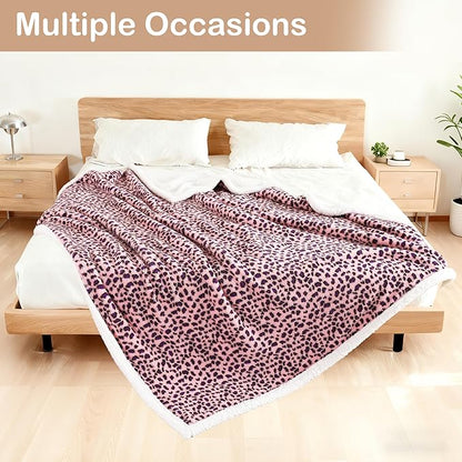 Electric Heated Blanket Full Size 72"×84" with 9 Heating Levels & 1-10Hs Auto Off, Plush Sherpa, Energy Efficient, Machine Washable, for Couch & Bed, Leopard Print Pink & Purple