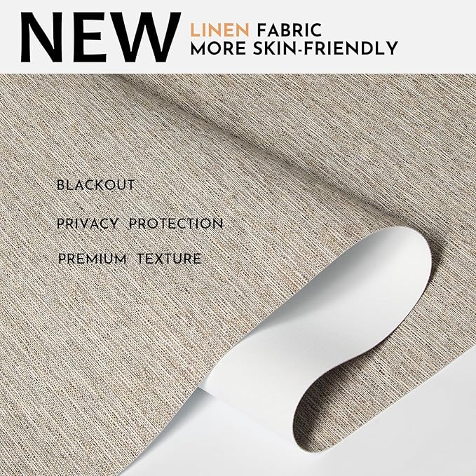 Persilux Blackout Roller Shades for Window Blinds,Cordless,Linen Fabric,Thermal Insulated Fabric UV Protection Shades for Home,Office,Bedroom,Door,Blackout-Light Brown,26" W X 72" H