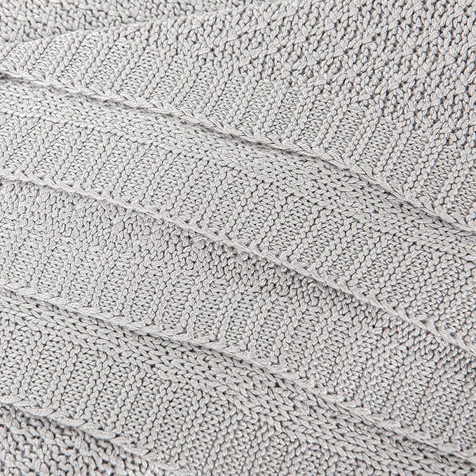 NTBAY Cable Knit Cooling Bed Blanket, Soft and Breathable Oversized Twin Bed Blanket 60x80 Inches Made from Rayon Derived from Bamboo for Bedroom, Travel, Silver Grey