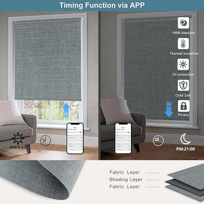 Bringnox Motorized Blinds with Remote,100% Blackout Smart Roller Blinds Compatible with Apple Homekit Google Home and Alexa Via HUB,and Customized (Bouvardia Medium Grey-18)