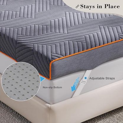 EnHomee Memory Foam Mattress Topper,4 Inch King Mattress Topper Pressure Relief with Cooling Gel and Removable & Washable Embossed Cover, CertiPUR-US & Oeko-TEX Certified, Grey, King