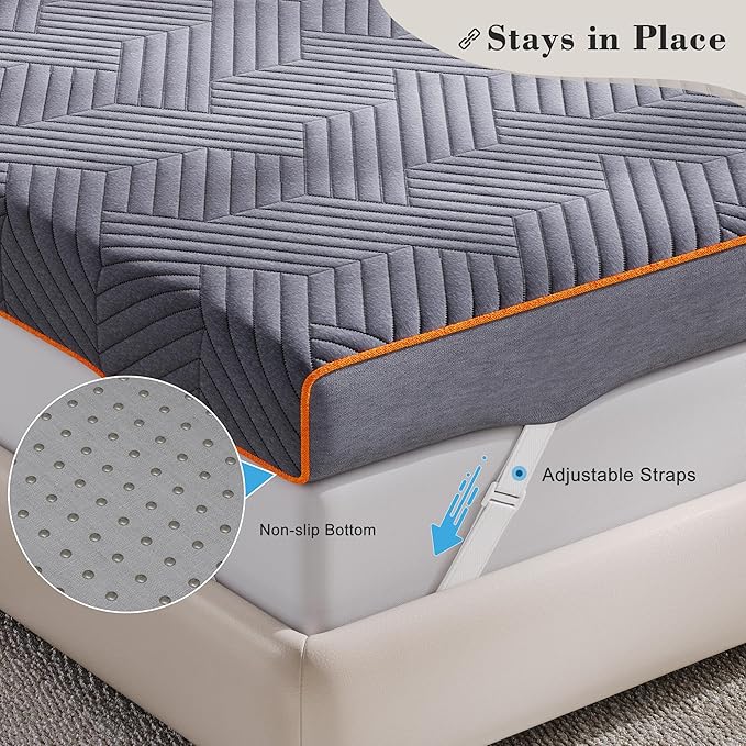 EnHomee Memory Foam Mattress Topper,4 Inch Full Mattress Topper Pressure Relief with Cooling Gel and Removable & Washable Embossed Cover, CertiPUR-US & Oeko-TEX Certified, Grey, Full