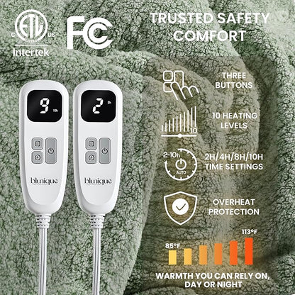 Heated Blanket Electric Blanket Throw - Fast Heating Blanket Throw Double Sided Sherpa Ultra Soft Cozy with 6 Heating Levels & 1-4 Hours Auto Off, Mashine Washable, 50 x 60 Inches, Sage