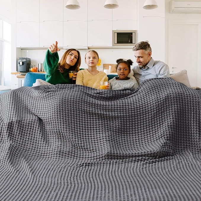 Bedsure Cooling Cotton Waffle Oversized King Blanket - Lightweight Breathable Blankets Rayon Derived from Bamboo for Hot Sleepers, Luxury Throws for Bed and Sofa Dark Grey, 120x96 Inches