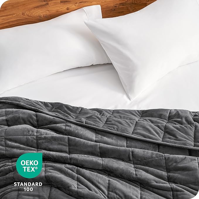 Bare Home Weighted Blanket King Size 25lb (80" x 87") for Adults - Minky Fleece - Premium Heavy Blanket Nontoxic Glass Beads (Grey, 80"x87")
