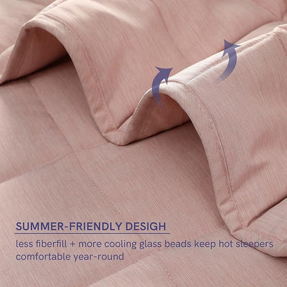 YnM Exclusive Cooling Weighted Blanket, Smallest Compartments with Glass Beads, Cooling Nylon/PE (Hushed Violet, 88"x104" 20lbs), Two Persons 90~160lbs Sharing Use on Queen/King Bed