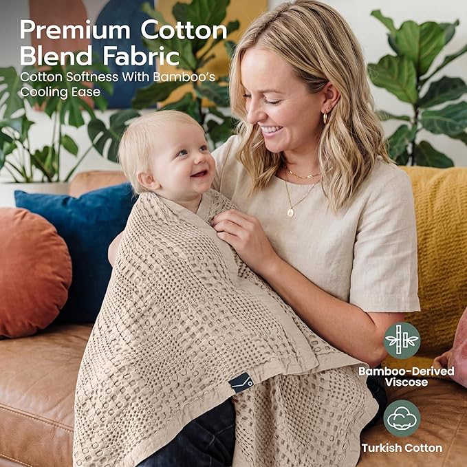 Joiedomi Waffle Baby Blanket - Soft Oat Baby Blanket, Breathable Turkish Cotton of Rayon Derived from Bamboo for Boys and Girls, Luxuries Throw for Bed, Couch and Sofa