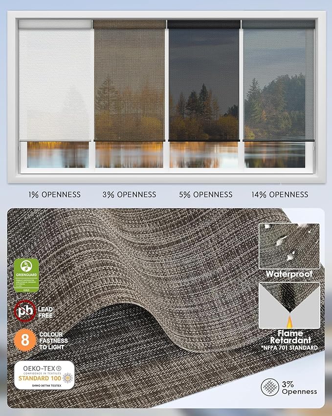 Yoolax Motorized Solar Shades Light Filtering Motorized Blinds with Remote Smart Blinds Work with Alexa Flame Retardant Roller Shades for Windows Home Office Custom Size (3% Openness Minty Oat Latte)