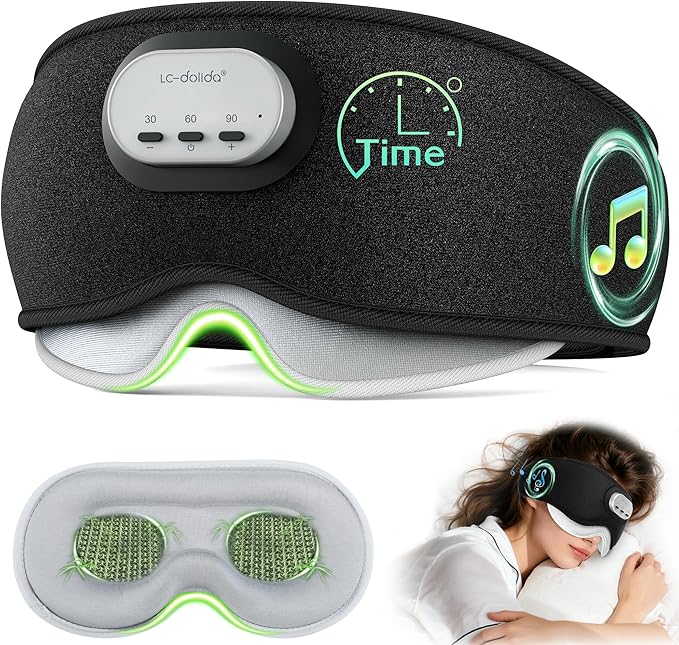 LC-dolida Voice Control Bluetooth Sleep Mask, Bamboo Cotton Bluetooth Sleep Headphones with 3D Zero-Pressure Cups and Timer Setting, Total Blackout Sleep Eye Mask for Side Sleepers, Black
