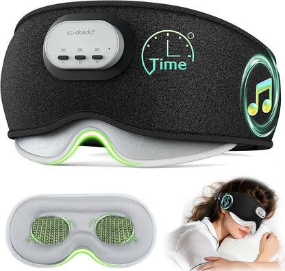 LC-dolida Voice Control Bluetooth Sleep Mask, Bamboo Cotton Bluetooth Sleep Headphones with 3D Zero-Pressure Cups and Timer Setting, Total Blackout Sleep Eye Mask for Side Sleepers, Black