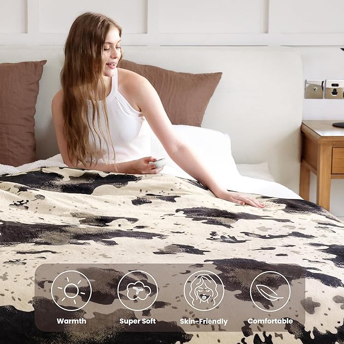 Heated Blanket Queen Blanket - Fast Heating Electric Blanket, Soft Flannel Heated Queen with 4 Time Settings,10 Heating Settings, Warm Gifts for Women & Mom & Grandma(84"x90"Light Brown)