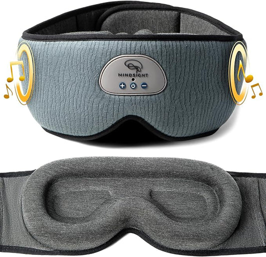 Mindsight DriftBand Sleep Mask with Bluetooth Headphones | Blackout Eye Mask with Memory Foam | Breathable Plush Fabric | Ultra-Thin Adjustable Speakers | Built for Sleep & Travel | Easy to Spot Clean