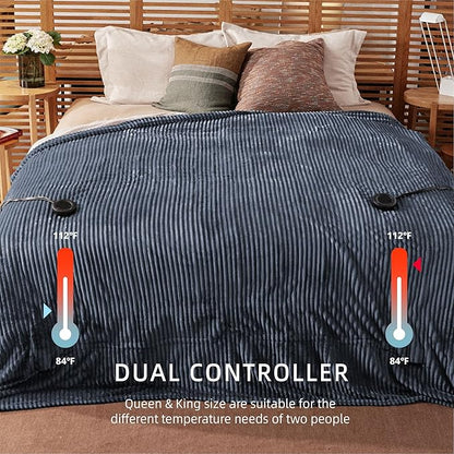 Heated Blanket King Size 100"x90",ETL Certification-10 Heating Levels Electric Blanket&1-10 Hour Auto Off,Heating Blanket with Dual Controller (Dark Blue)
