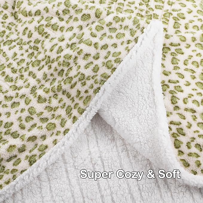Electric Heated Blanket Throw Size 50"×60" with 9 Heating Levels & 1-10 Hs auto Off, Heating Throw Double Sided Sherpa, Energy Efficient, Machine Washable, Leopard Print Green & White