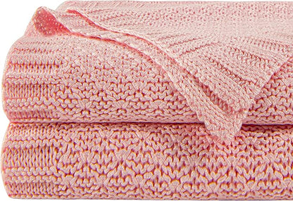 NTBAY Cable Knit Cooling Bed Blanket, Soft and Breathable Oversized Twin Bed Blanket 60x80 Inches Made from Rayon Derived from Bamboo for Bedroom, Travel, Pink