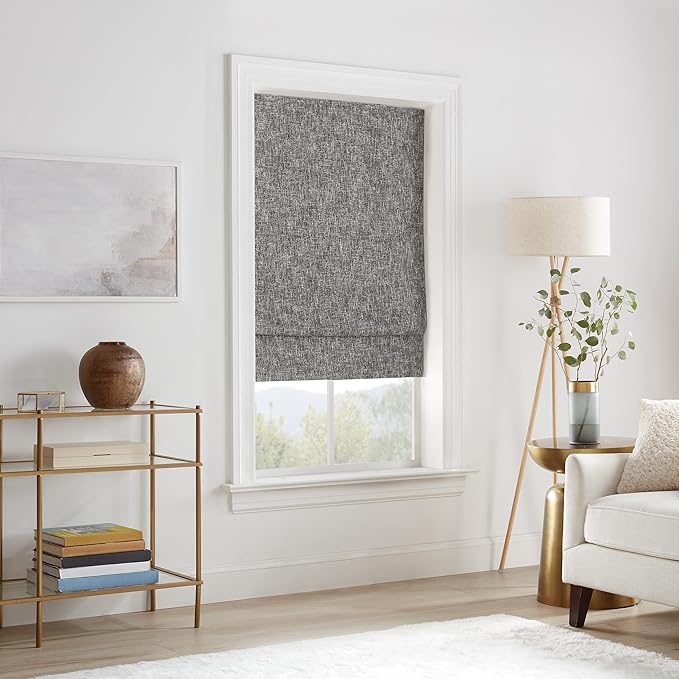 ECLIPSE Drew Noise Reducing Blackout Cordless Lined Window Roman Shade for Living Room, 27 in x 64 in, Charcoal